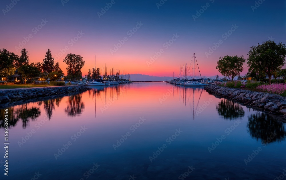 Fototapeta premium Calm harbor sunrise reflection