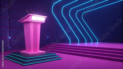 Pink Podium with Neon Stage...
