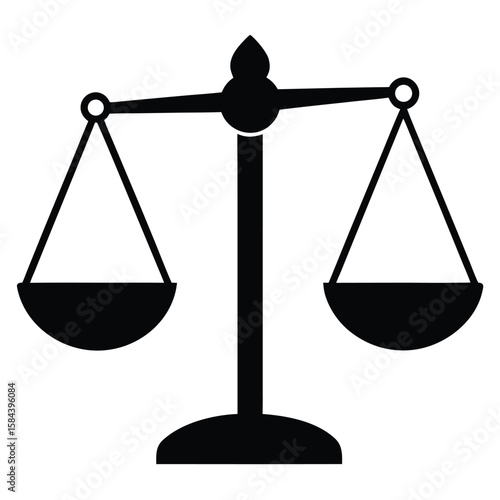Black Scales of Justice on White Background Symbolizing Law and Order