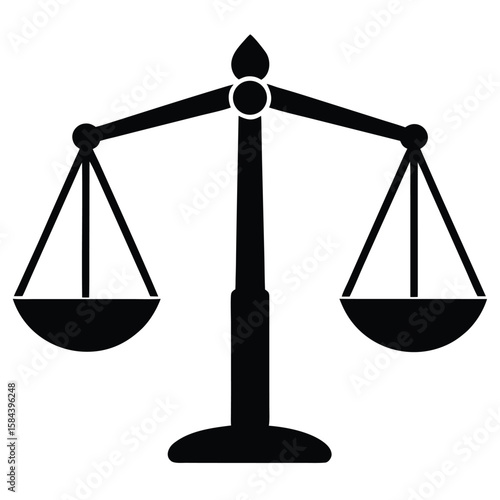 Black Scales of Justice Symbolizing Law, Fairness and Legal Balance on White