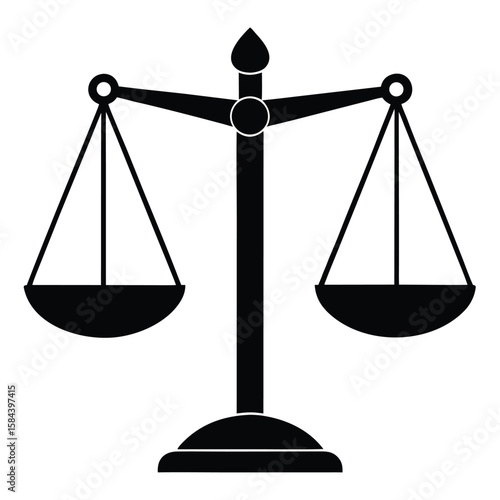Black Silhouette of Scales of Justice on White Background Symbolizing Law