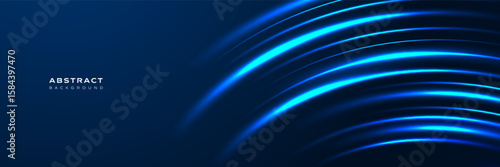 Futuristic dark blue abstract background featuring glowing curved  neon lines.  gradient. Perfect for tech, digital, websites, banners, presentations, and high tech.