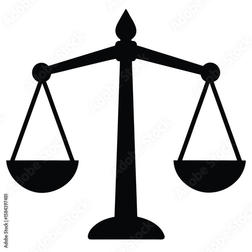 Black Silhouette of Scales of Justice on White Legal Symbol Illustration