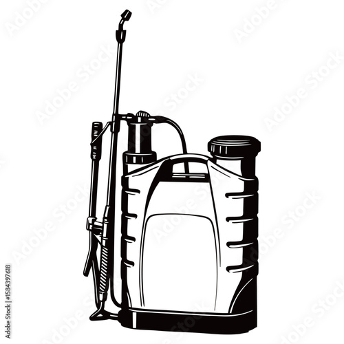 Silhouette image of a Knapsack Sprayer with a white background
