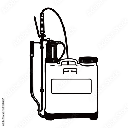 Silhouette image of a Knapsack Sprayer with a white background
