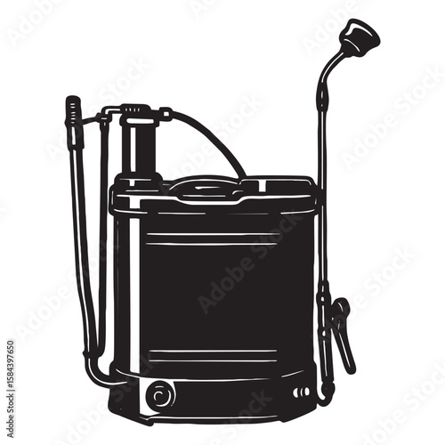 Silhouette image of a Knapsack Sprayer with a white background