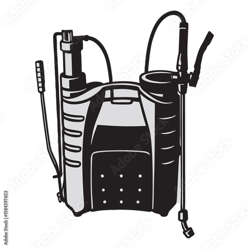 Silhouette image of a Knapsack Sprayer with a white background