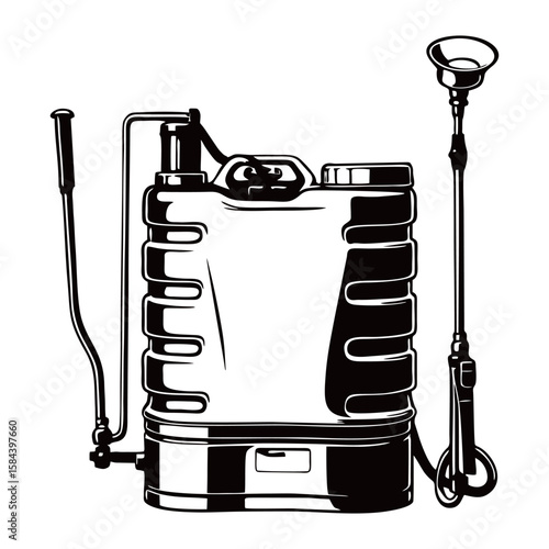 Silhouette image of a Knapsack Sprayer with a white background