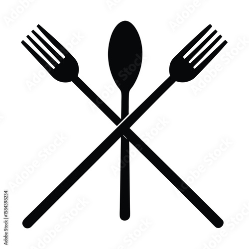 Crossed Forks and Spoon in Black Silhouette Restaurant or Dining Logo Design