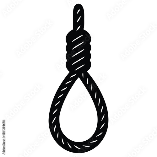 Silhouette Illustration of a Noose Rope with Knot on White Background