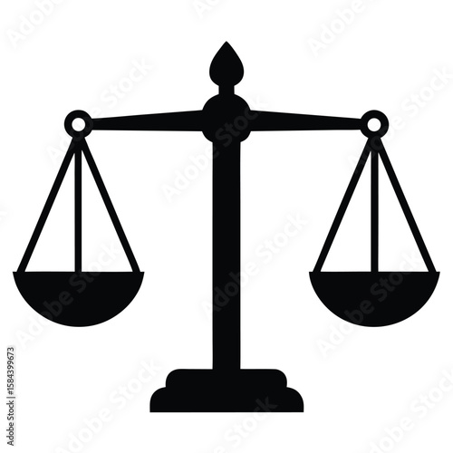 Symmetrical Black Scales of Justice Law, Judgement, and Balance Symbolism, Presented on White