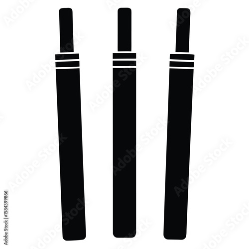 Three Cricket Wickets Silhouette Depicting the Game of Cricket and Sports Equipment
