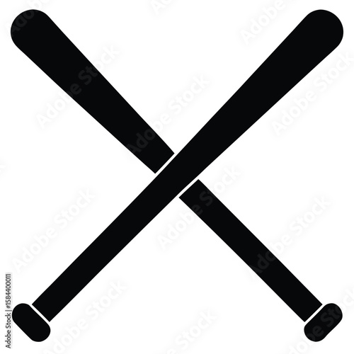 Two Crossed Black Baseball Bats Silhouette Symbolizing Teamwork and Sportsmanship Graphics