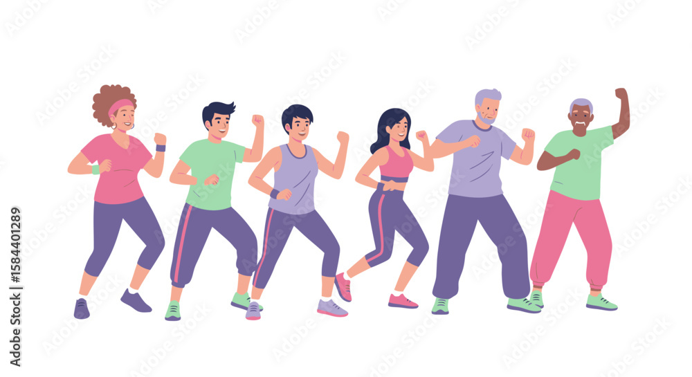 Obraz premium Diverse Group of People Exercising Together in Colorful Activewear.
