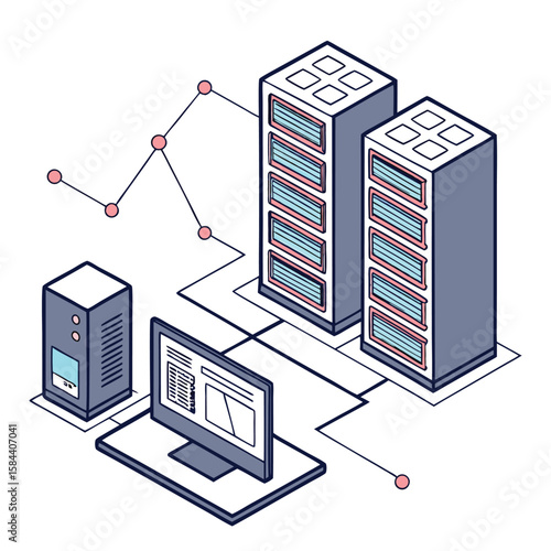 Isometric server rack network illustration