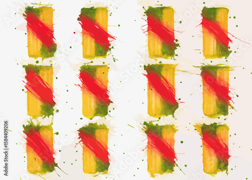 Abstract Watercolor Composition with Bold Red, Yellow, and Green Strokes for Artistic Blogs, Creative Websites, Graphic Design, and Modern Art Awareness  