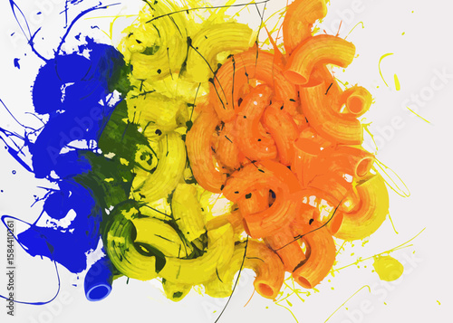 Colorful Acrylic Paint Swirls in Vibrant Blue, Yellow, Green, and Orange Patterns for Creative Projects, Art Blogs, Design Websites, and Educational Content  