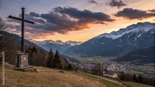 Sunset Alpine Cross Landsca...