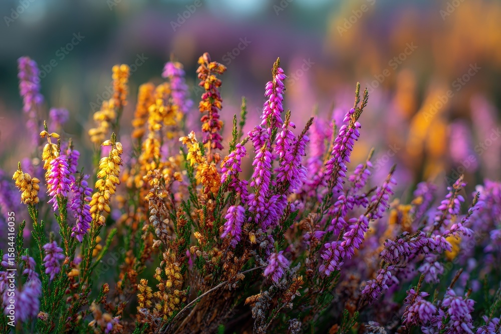 Obraz premium Autumn heather in Lueneburger Heide also known as Calluna vulgaris or ling