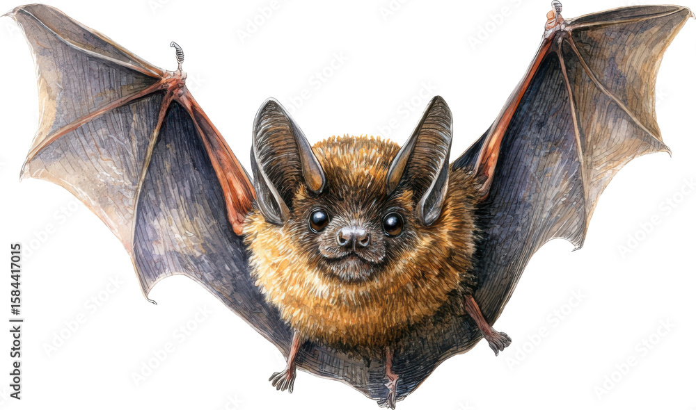 Obraz premium A detailed illustration of a brown bat with wings spread wide isolated on transparent background