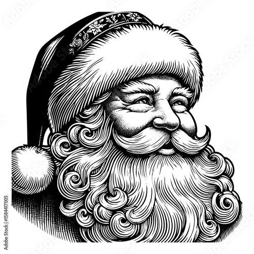 Santa clause sketch engraving black and white outline. Scratch board imitation.