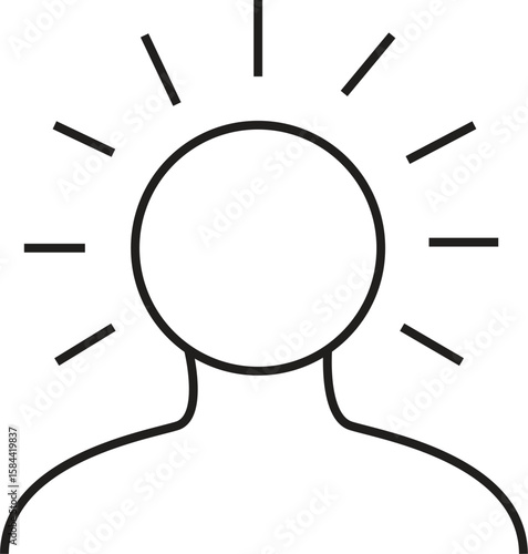 Minimal Human Silhouette with Radiating Light Lines Vector – Concept of Inspiration, Mindfulness, Creativity, and Mental Clarity Icon