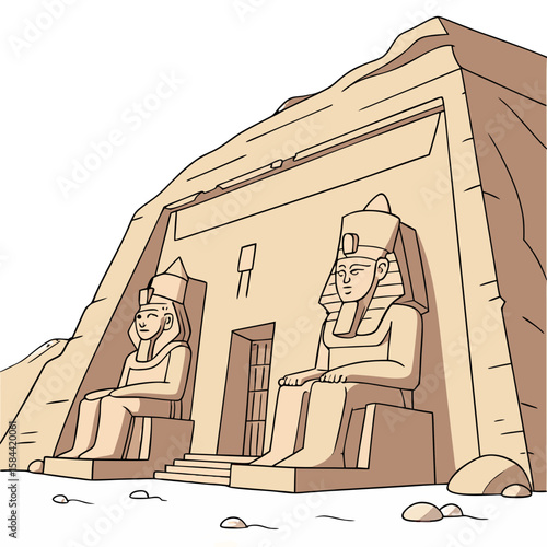 Cute Illustration of Abu Simbel Temple with Seated Statues and No Background. Perfect for: World Heritage Day, Egypt National Day, Luxor tourism
