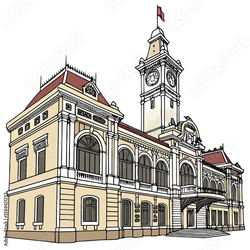 Cute Central Post Office in Ho Chi Minh City with French Colonial Design. Perfect for: Tet Festival, Vietnam National Day, French colonial tours
