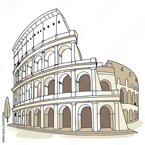 Cute Colosseum Illustration with Arched Details, No Background. Perfect for: Roman Festival Days, Italy National Day, ancient history tours