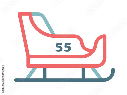 Minimalist illustration of a red and blue winter sleigh