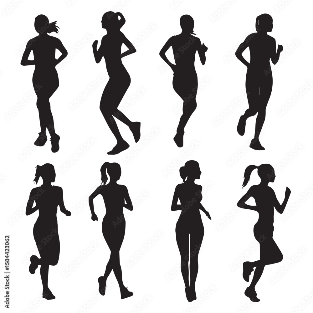 Fototapeta premium woman runner silhouette set, Black & White silhouette set