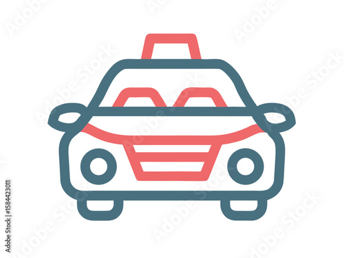 Taxi Cab Icon in Blue and Red on White Background