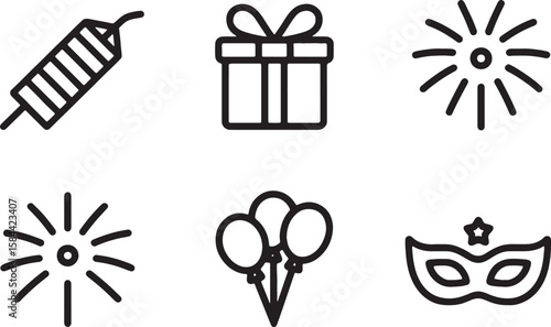Celebration icons firework gift balloons mask party sparkler