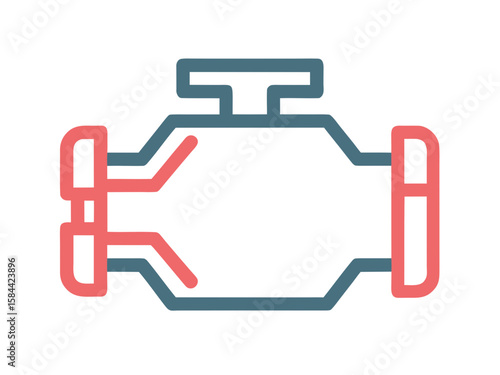 Stylized Car Engine Illustration in Blue and Red on White