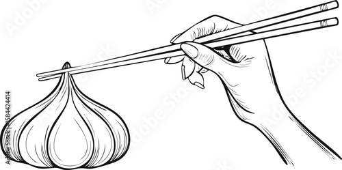 chopsticks picks up a dumpling isolated on white transparent background, bamboo chopsticks, chinese new year spring festival food, cutout png.clip, custom, festival, lunar, single, transparent,