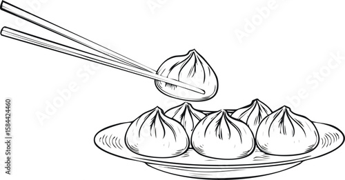 chopsticks picks up a dumpling isolated on white transparent background, bamboo chopsticks, chinese new year spring festival food, cutout png.clip, custom, festival, lunar, single, transparent,