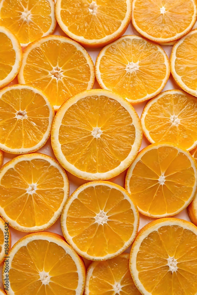 Vibrant orange slices arranged in a repeating pattern close up