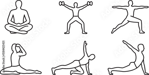 Yoga Poses for Fitness and Wellness with People in Various Exercise Postures