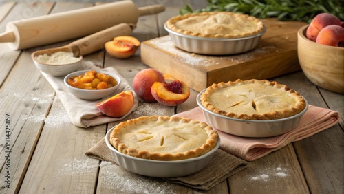 Three Peach Pies Rustic Sti...