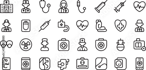 Medical healthcare hospital clinic doctor nurse equipment symbols vector