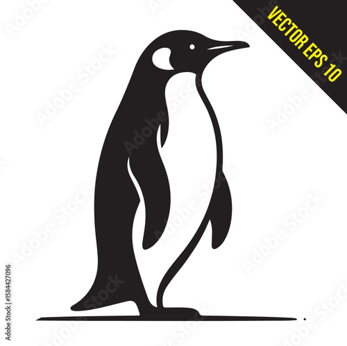 Silhouette penguin standing graphic animal black and white vector illustration