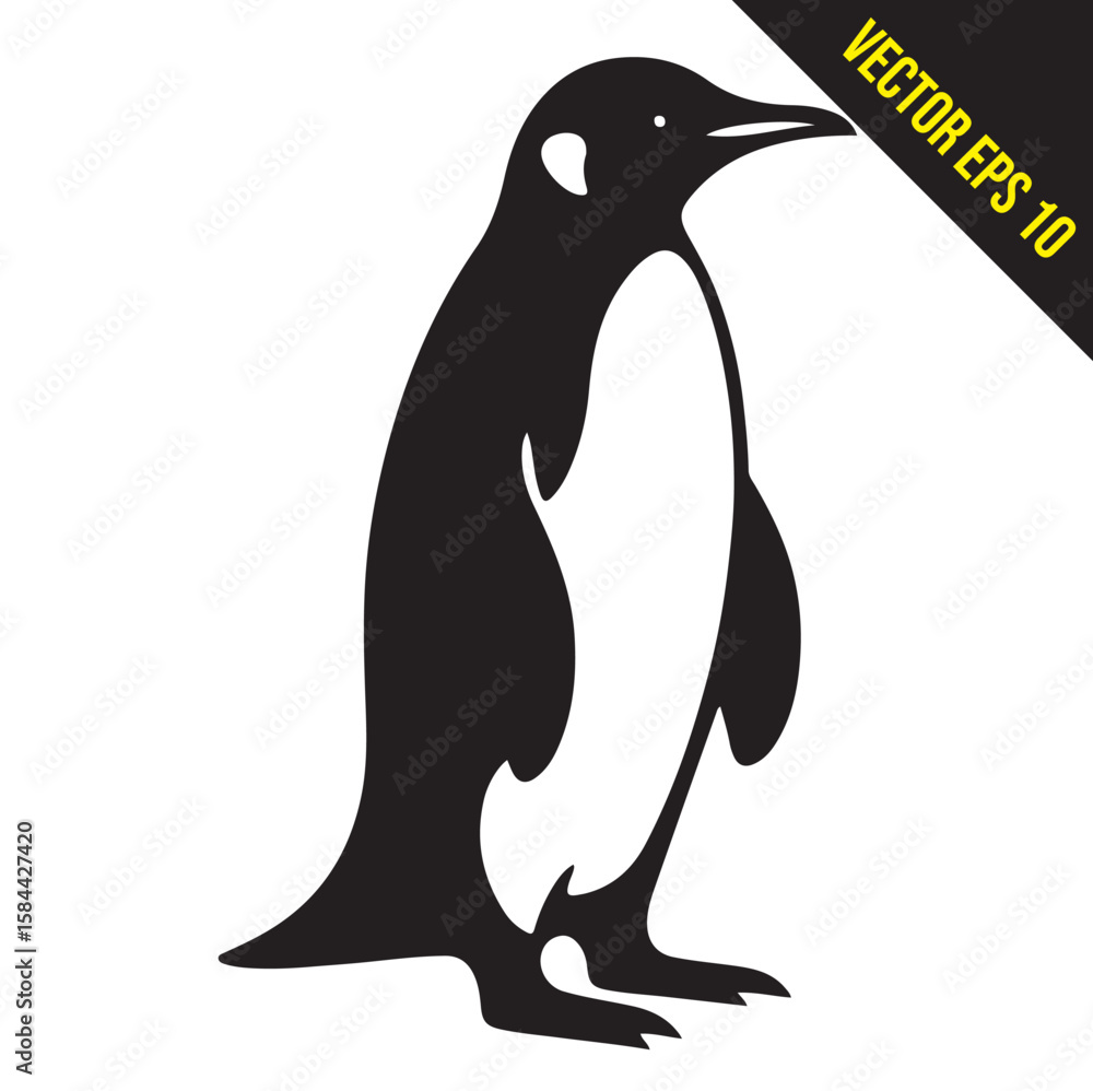 Naklejka premium Silhouette penguin standing graphic animal black and white vector illustration