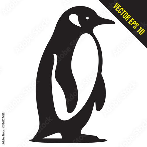 Silhouette penguin standing graphic animal black and white vector illustration