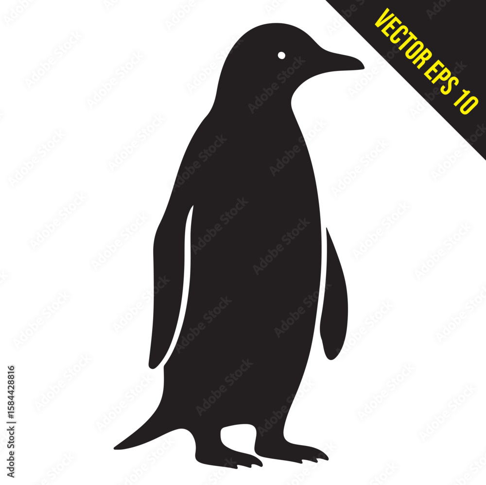 Fototapeta premium Silhouette penguin standing graphic animal black and white vector illustration