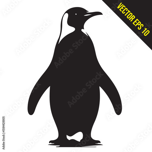 Silhouette penguin standing graphic animal black and white vector illustration