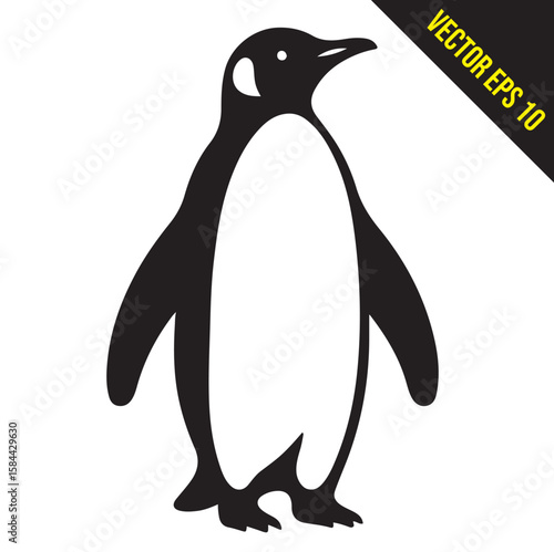 Silhouette penguin standing graphic animal black and white vector illustration