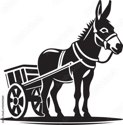 Donkey Pulling Cart Silhouette