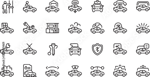 Various automotive icons depicting services and actions automobile transport