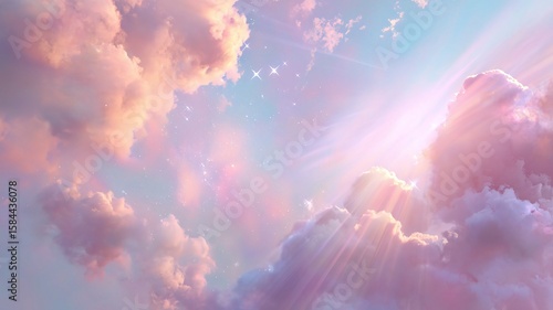 Wallpaper Mural Dreamy Watercolor Background with Pink-Blue Gradient, Ethereal Clouds, and Light Rays for Serene Fantasy Designs Torontodigital.ca