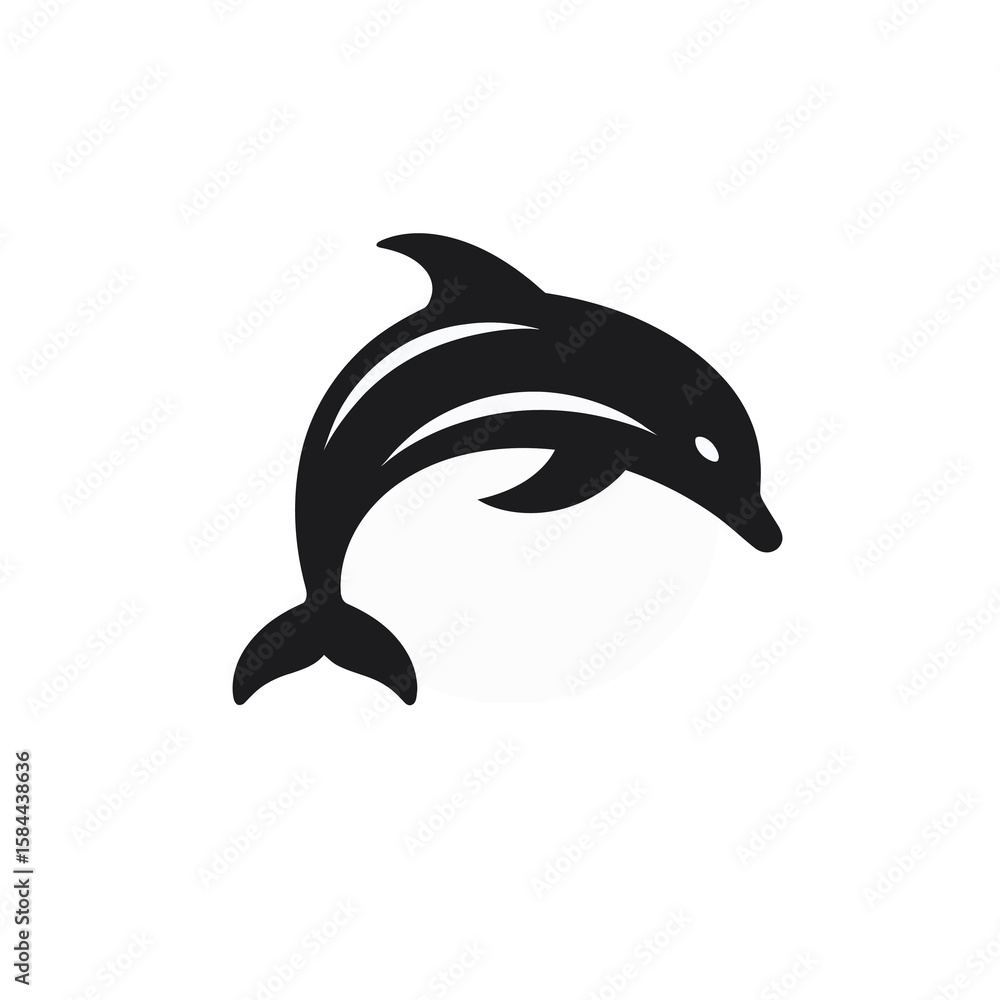 Fototapeta premium Curved Dolphin Silhouette Logo Vector on White Background